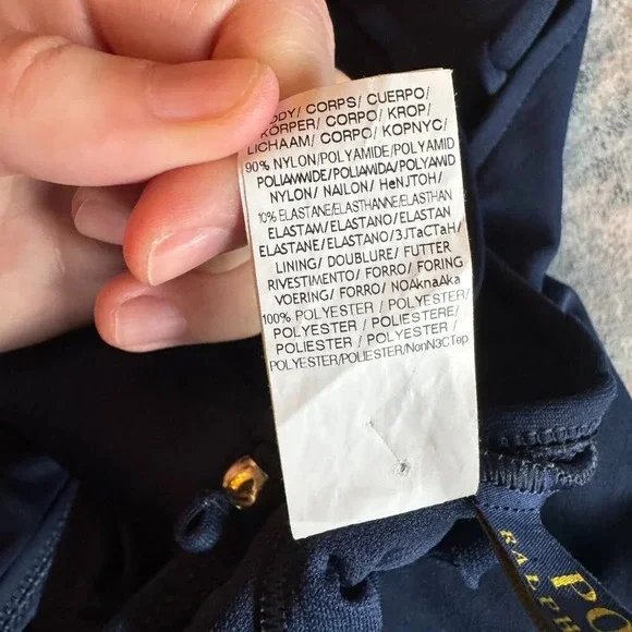 Polo Ralph Lauren Swimsuit Size Large Navy Blue One Piece Scoop Back Ruffle Pony - Picture 12 of 16